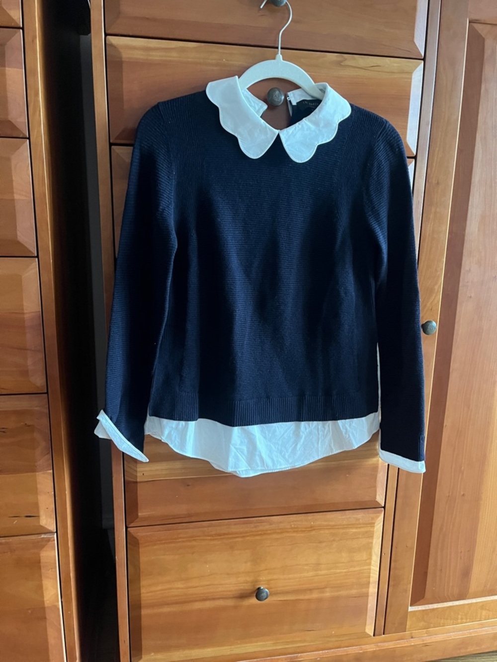 Ted Baker
Bronwen Layered-Look Sweater
Size 1 (like a US 4) navy/white, EUC
